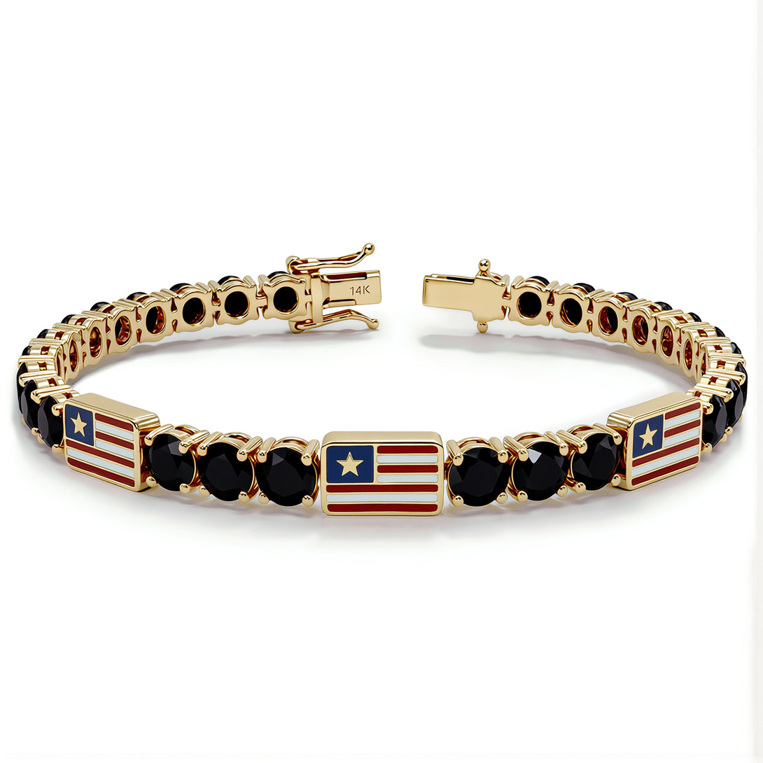 Black Diamond Tennis Bracelet with United States Flag no. 7