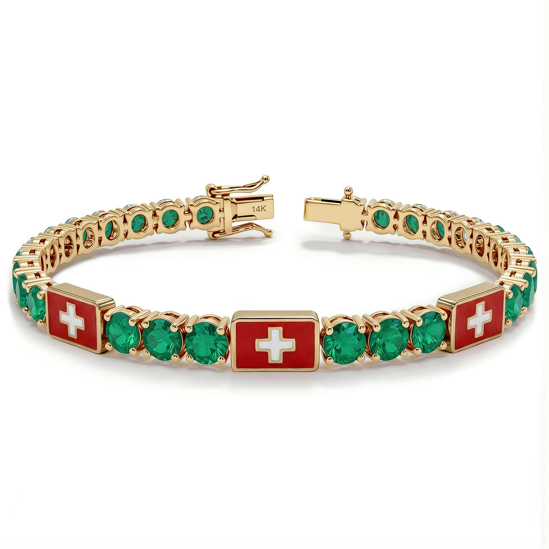 Emerald Tennis Bracelet with Switzerland Flag no. 4