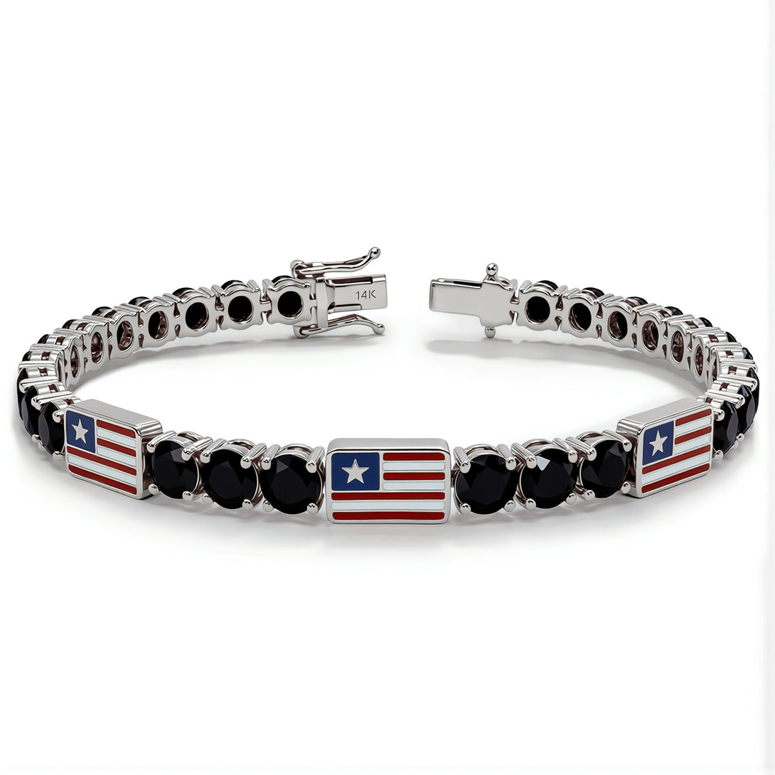 Black Diamond Tennis Bracelet with United States Flag no. 9
