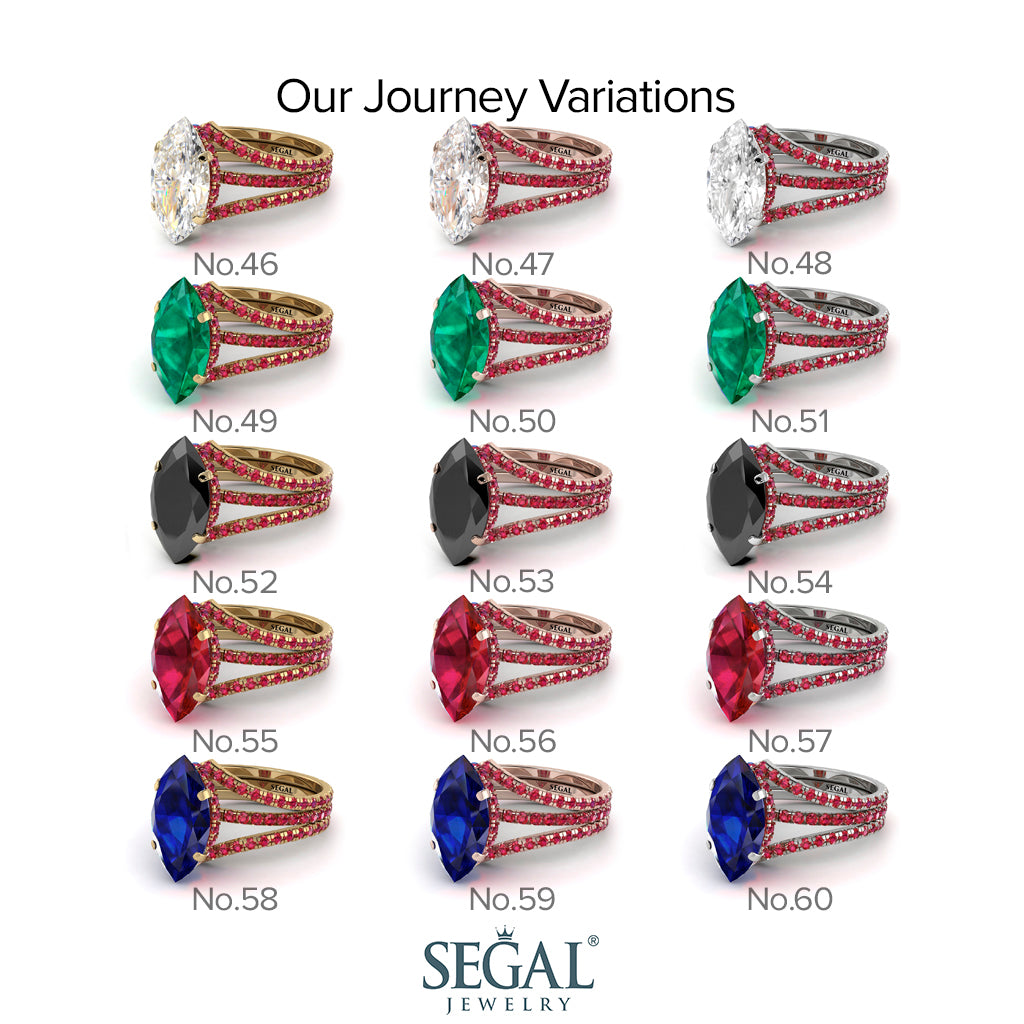 Hidden Halo Marquise Diamond Double Band Bridal Set - Journey No. 1