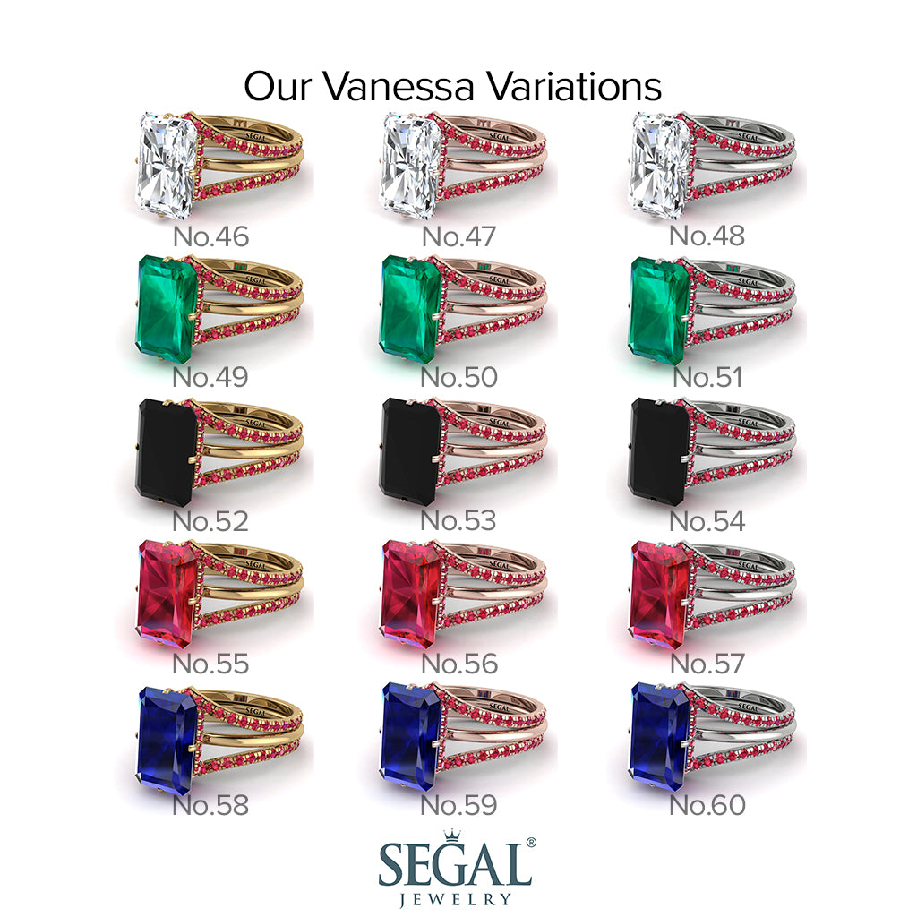 Hidden Halo Emerald Cut Emerald Double Band Bridal Set - Vanessa No. 18