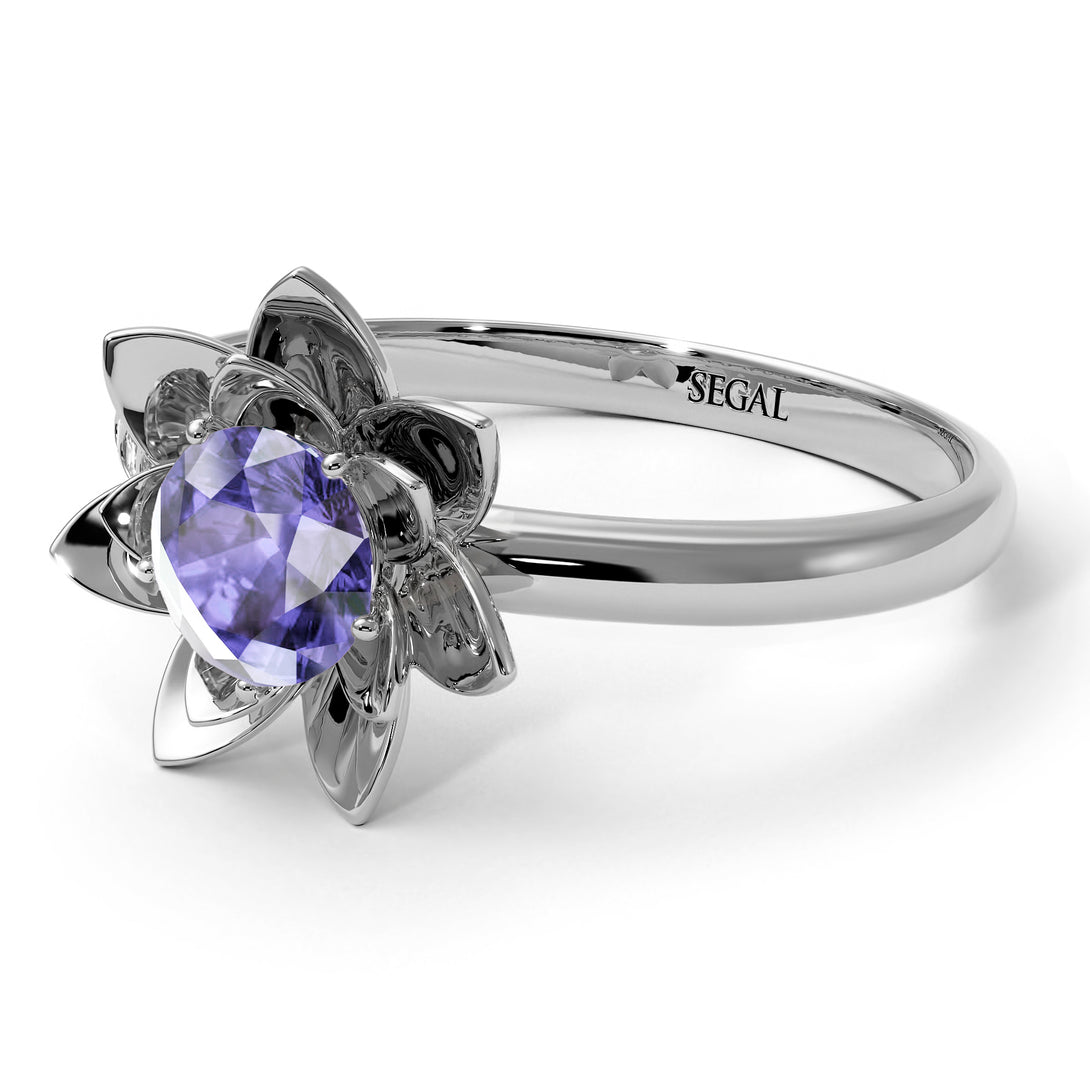 Lotus Flower Solitaire Tanzanite Ring - Lotus no. 203