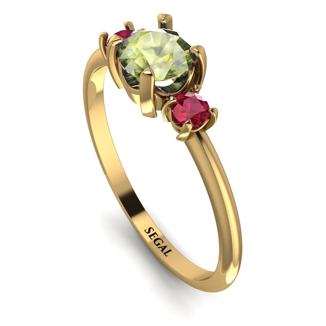 Classic Three Stone Peridot Engagement Ring - Valentina No. 710