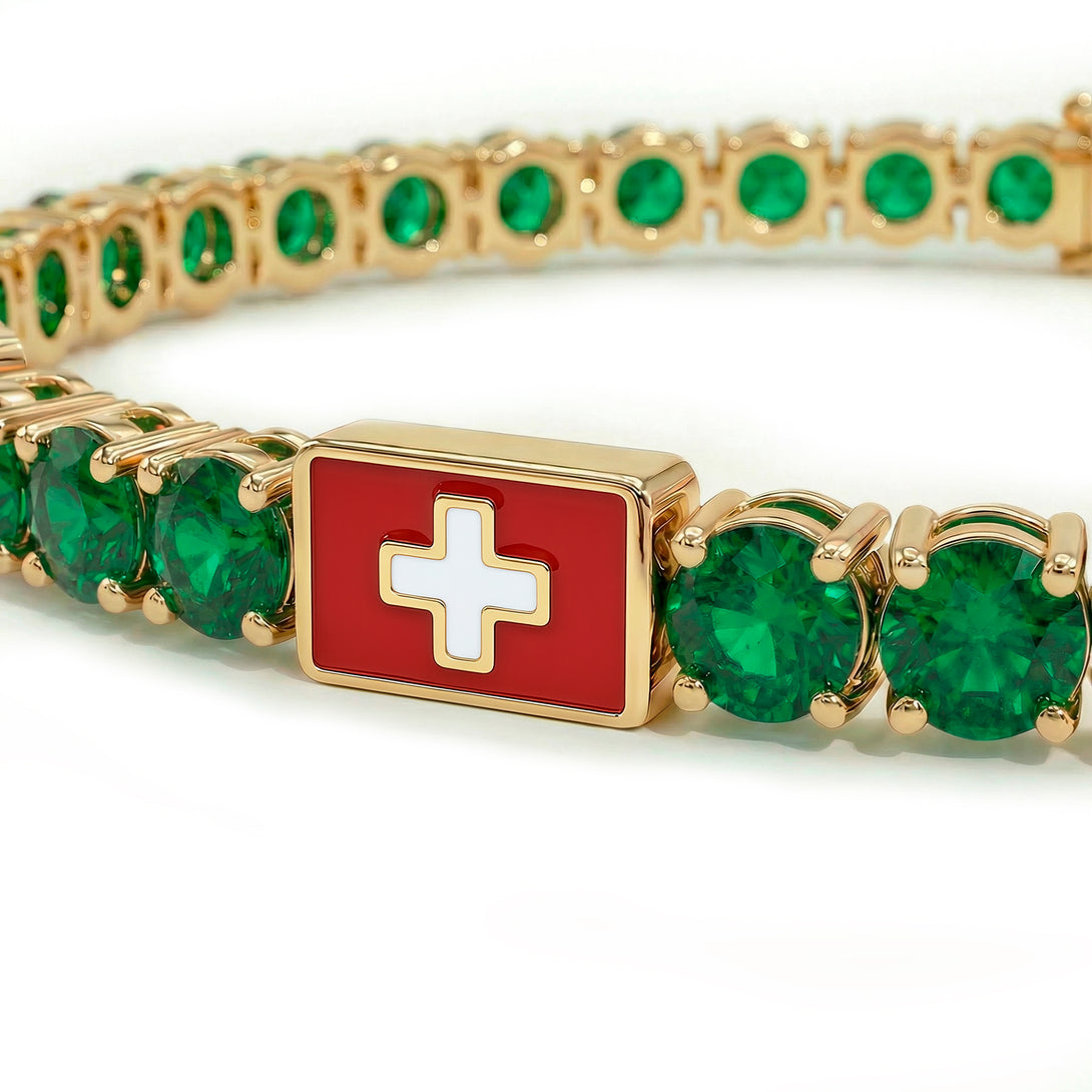 Emerald Tennis Bracelet with Switzerland Flag no. 4