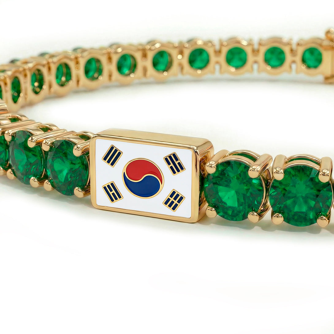 Emerald Tennis Bracelet with South Korea Flag no. 4