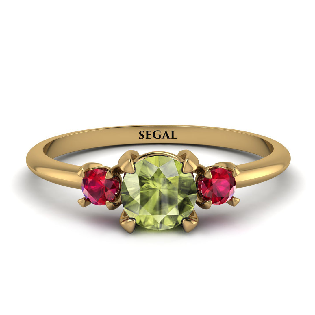 Classic Three Stone Peridot Engagement Ring - Valentina No. 710