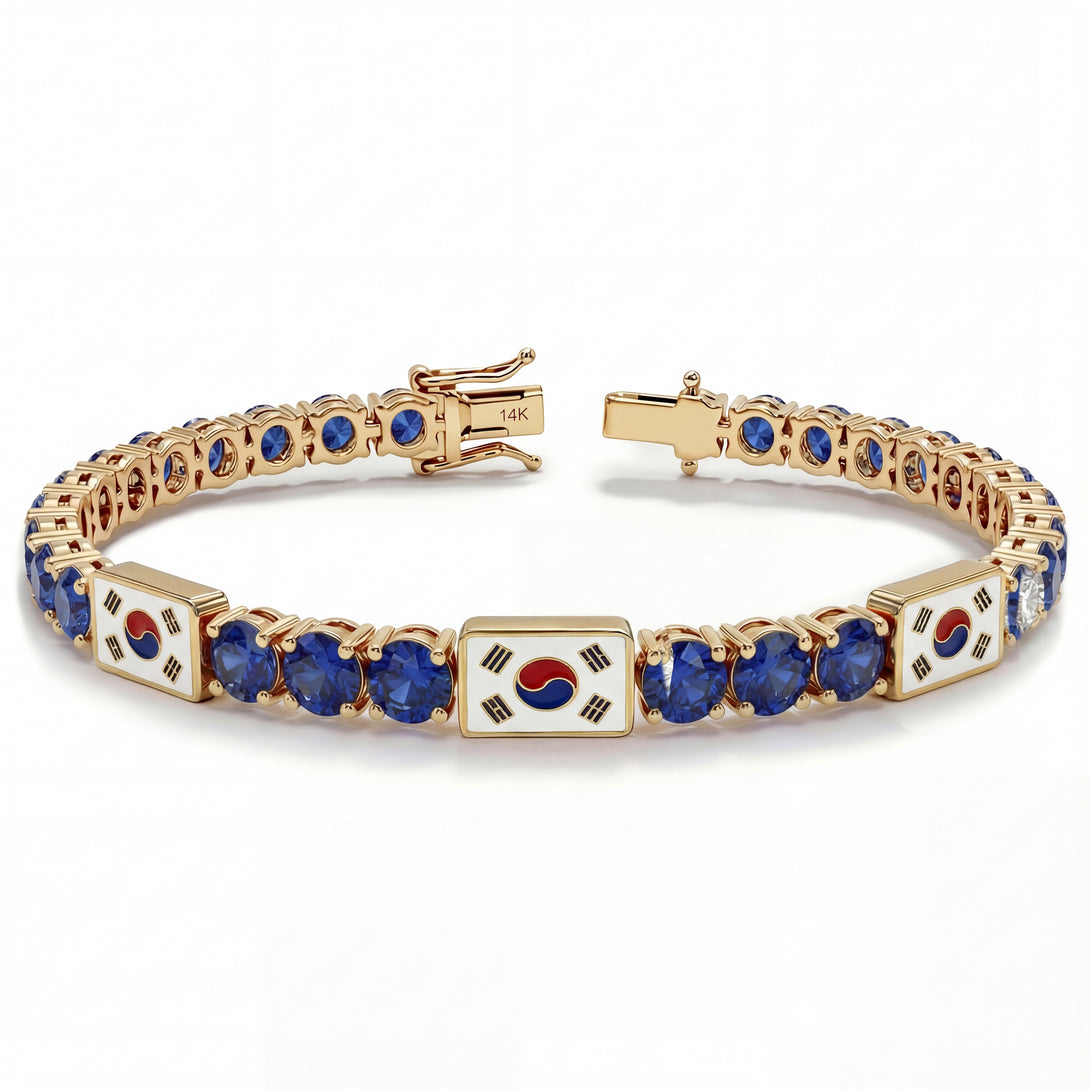Sapphire Tennis Bracelet with South Korea Flag no. 13