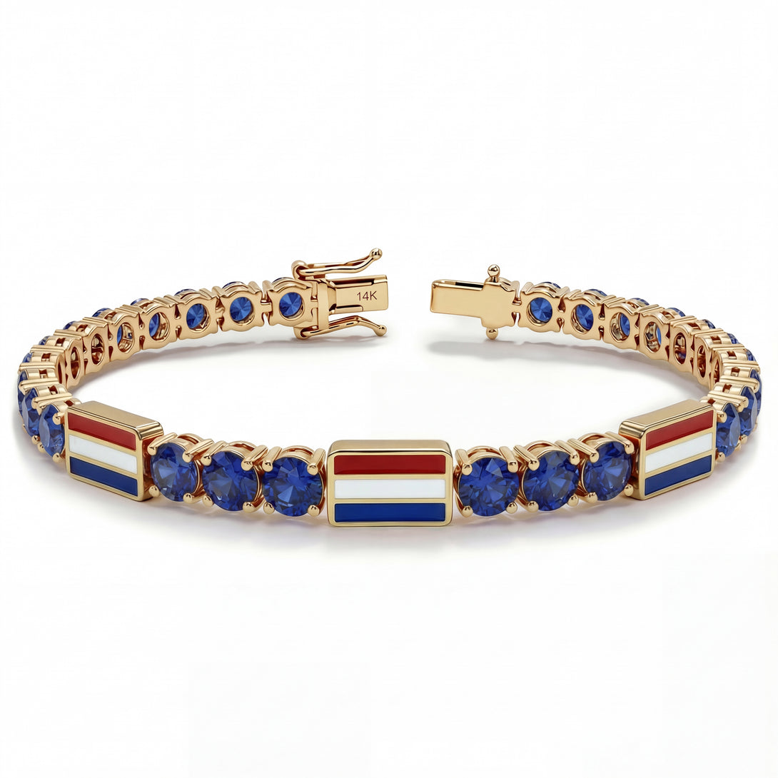 Sapphire Tennis Bracelet with Netherlands Flag no. 13