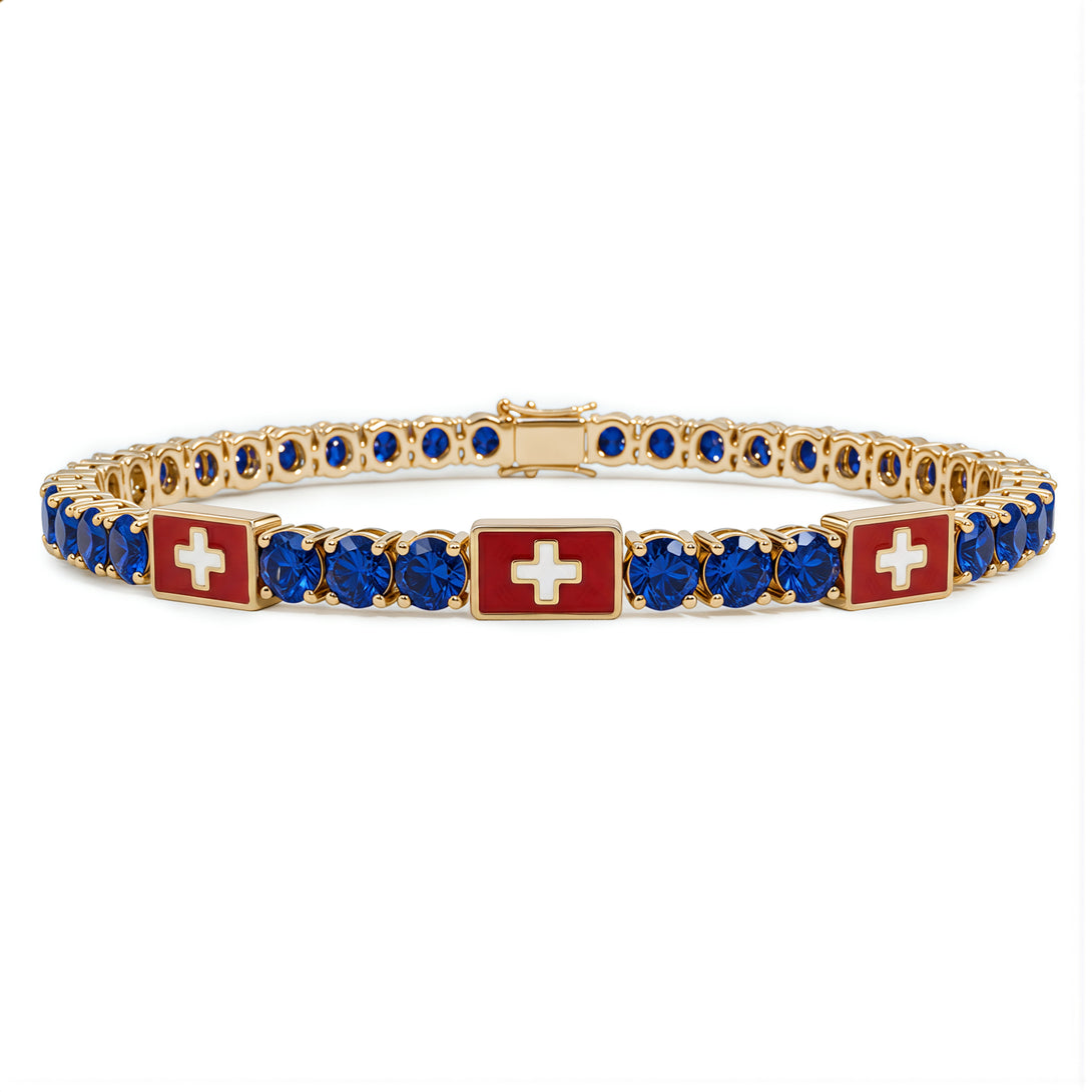 Sapphire Tennis Bracelet with Switzerland Flag no. 13