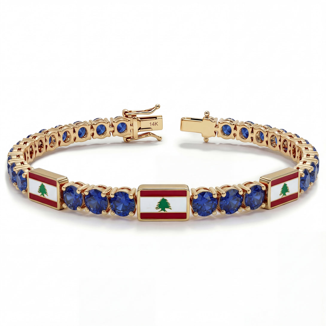 Sapphire Tennis Bracelet with Lebanon Flag no. 13