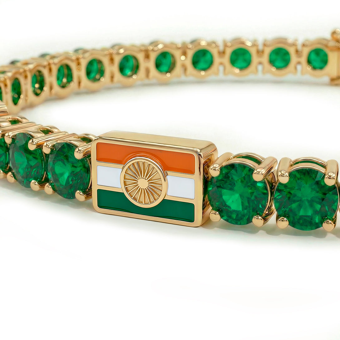 Emerald Tennis Bracelet with India Flag no. 4