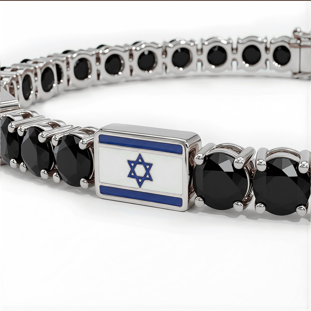 Black Diamond Tennis Bracelet with Israeli Flag no. 9
