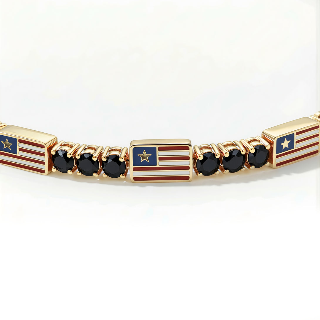 Black Diamond Tennis Bracelet with United States Flag no. 7