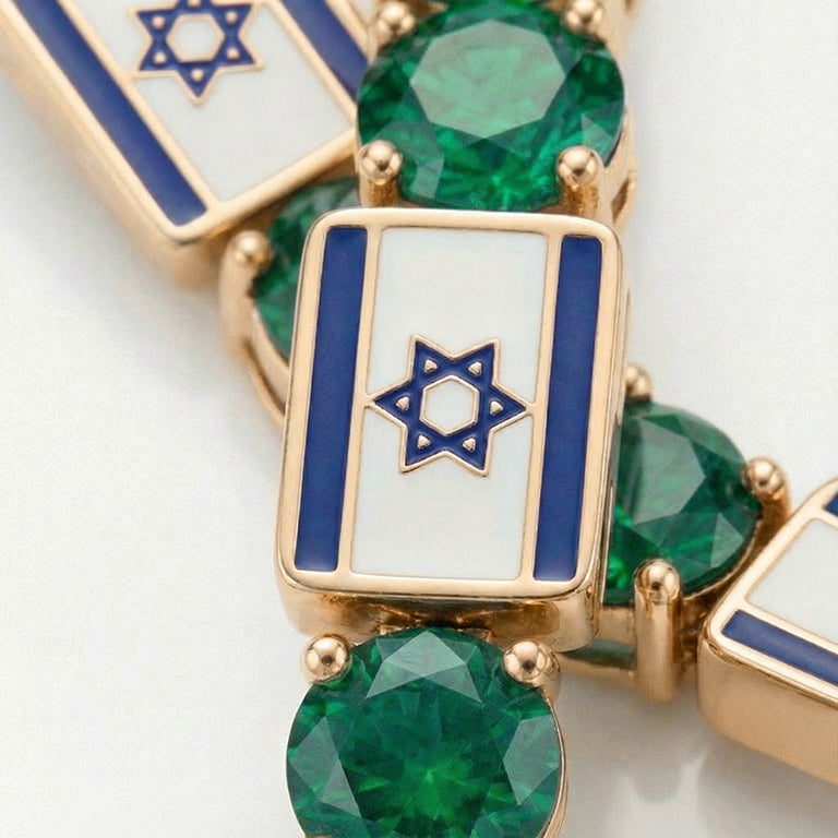 Emerald Tennis Bracelet with Israeli Flag no. 4
