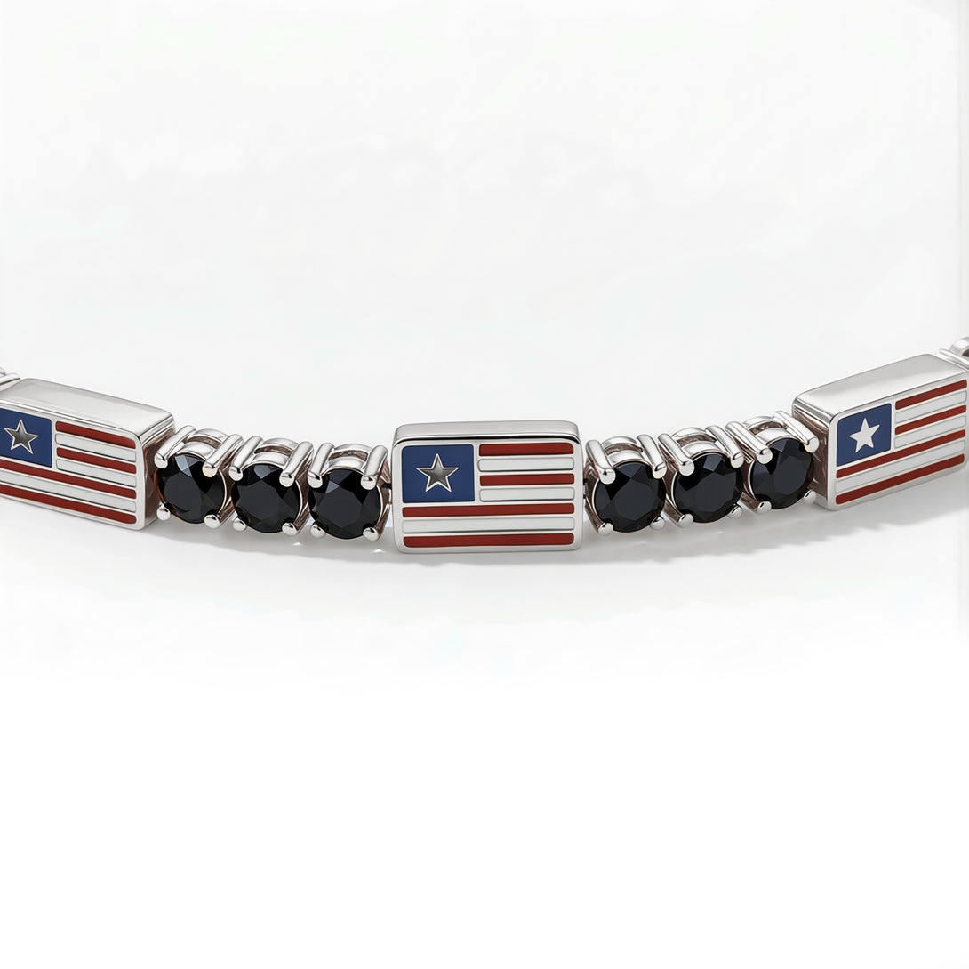 Black Diamond Tennis Bracelet with United States Flag no. 9