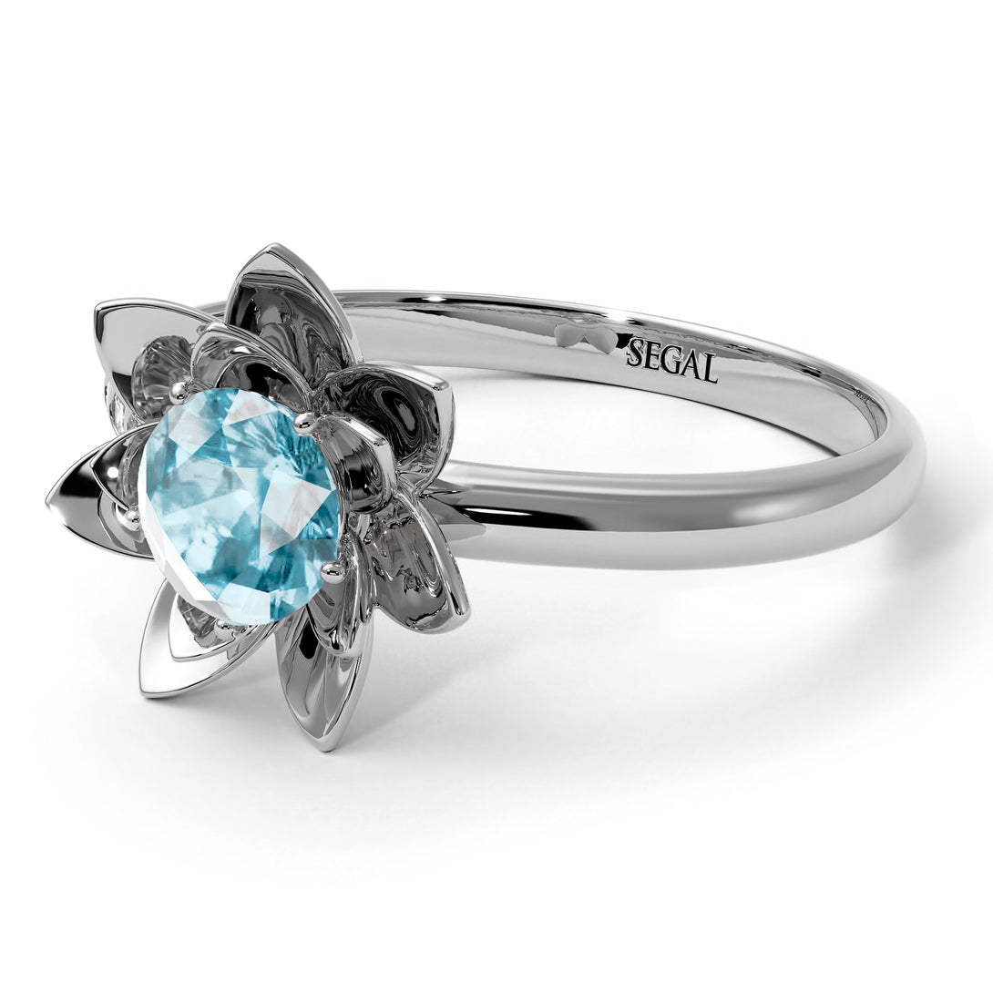 Lotus Flower Solitaire Aquamarine Ring - Lotus no. 403