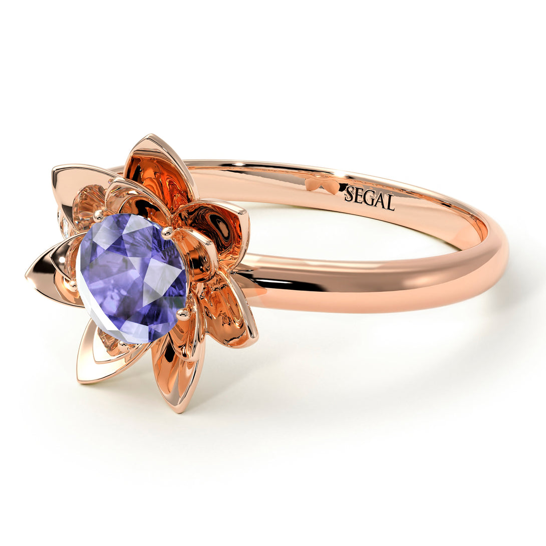 Lotus Flower Solitaire Tanzanite Ring - Lotus no. 202