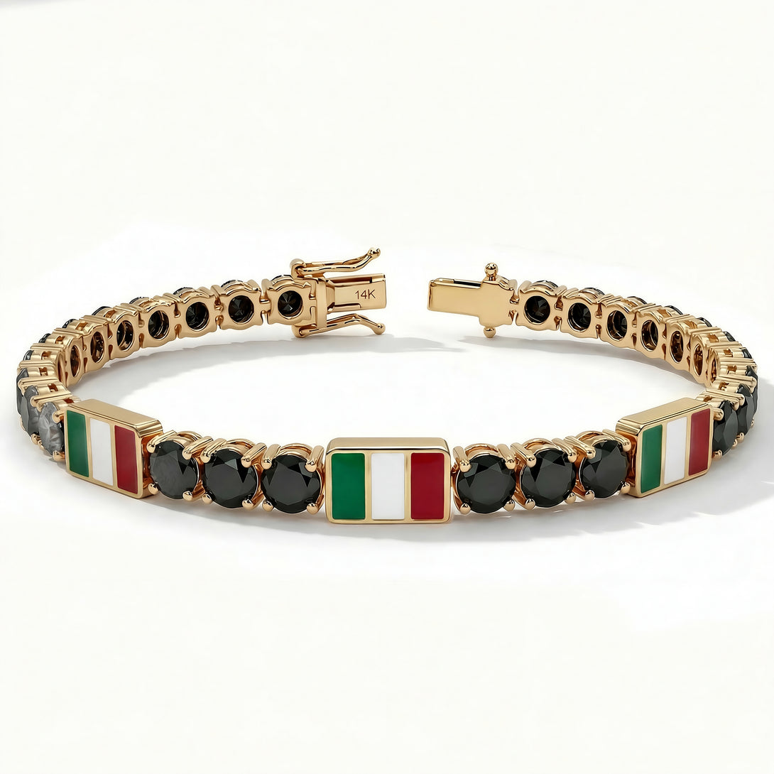 Black Diamond Tennis Bracelet with Mexico Flag no. 7