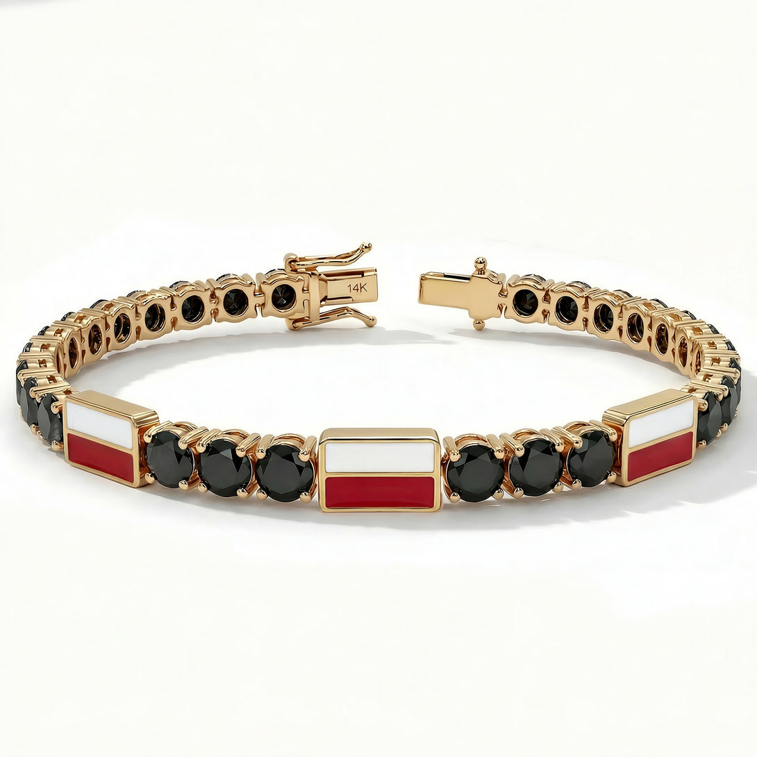 Black Diamond Tennis Bracelet with Poland Flag no. 7