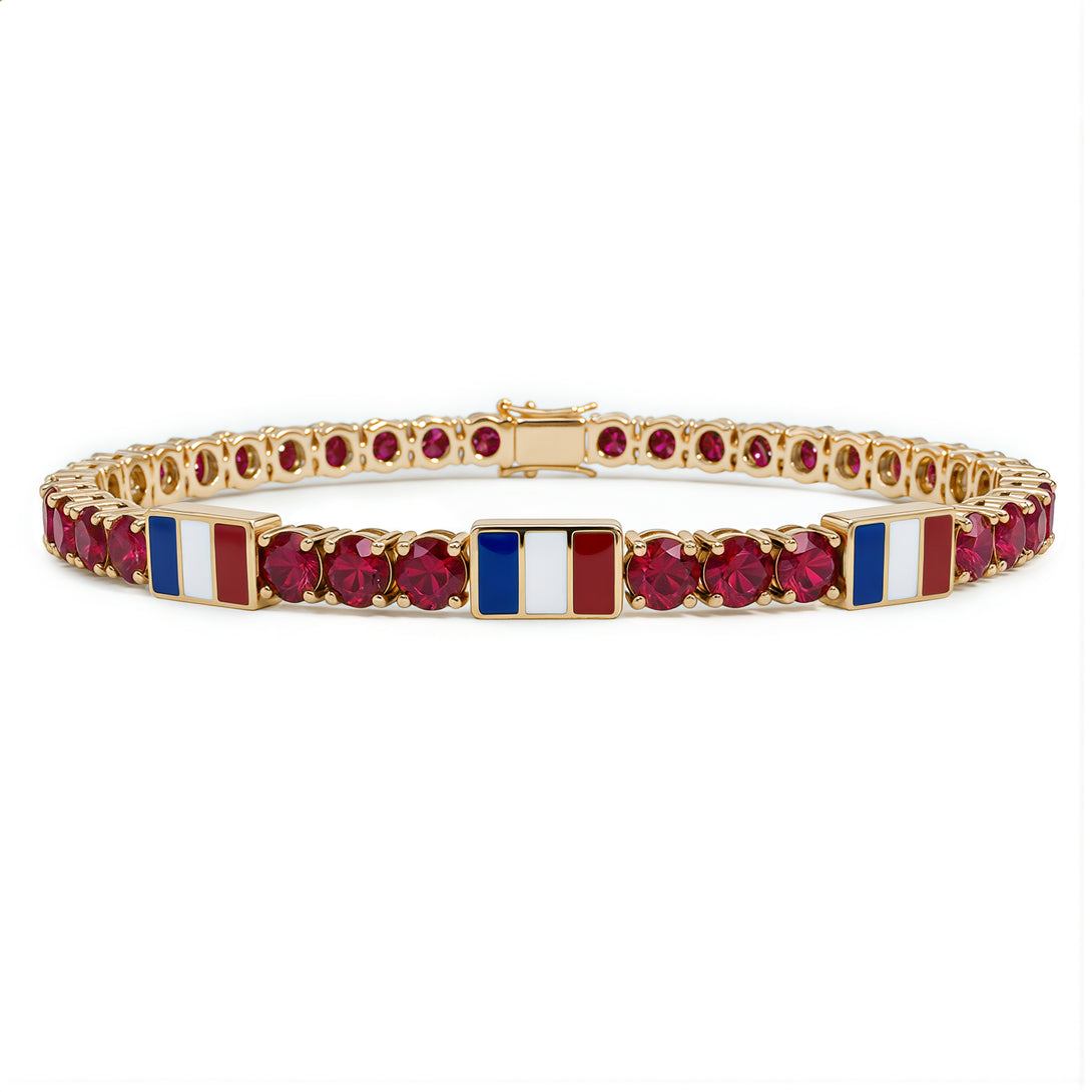 Ruby Tennis Bracelet with France Flag no. 10