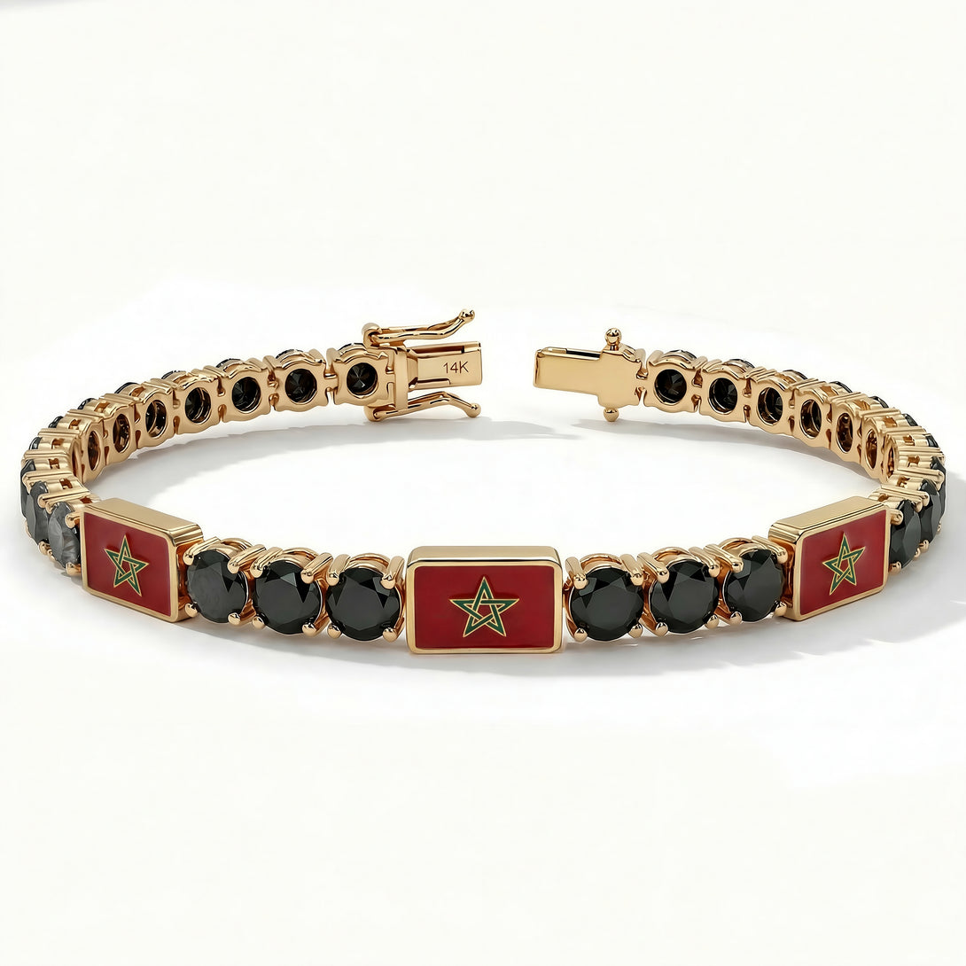 Black Diamond Tennis Bracelet with Morocco Flag no. 7