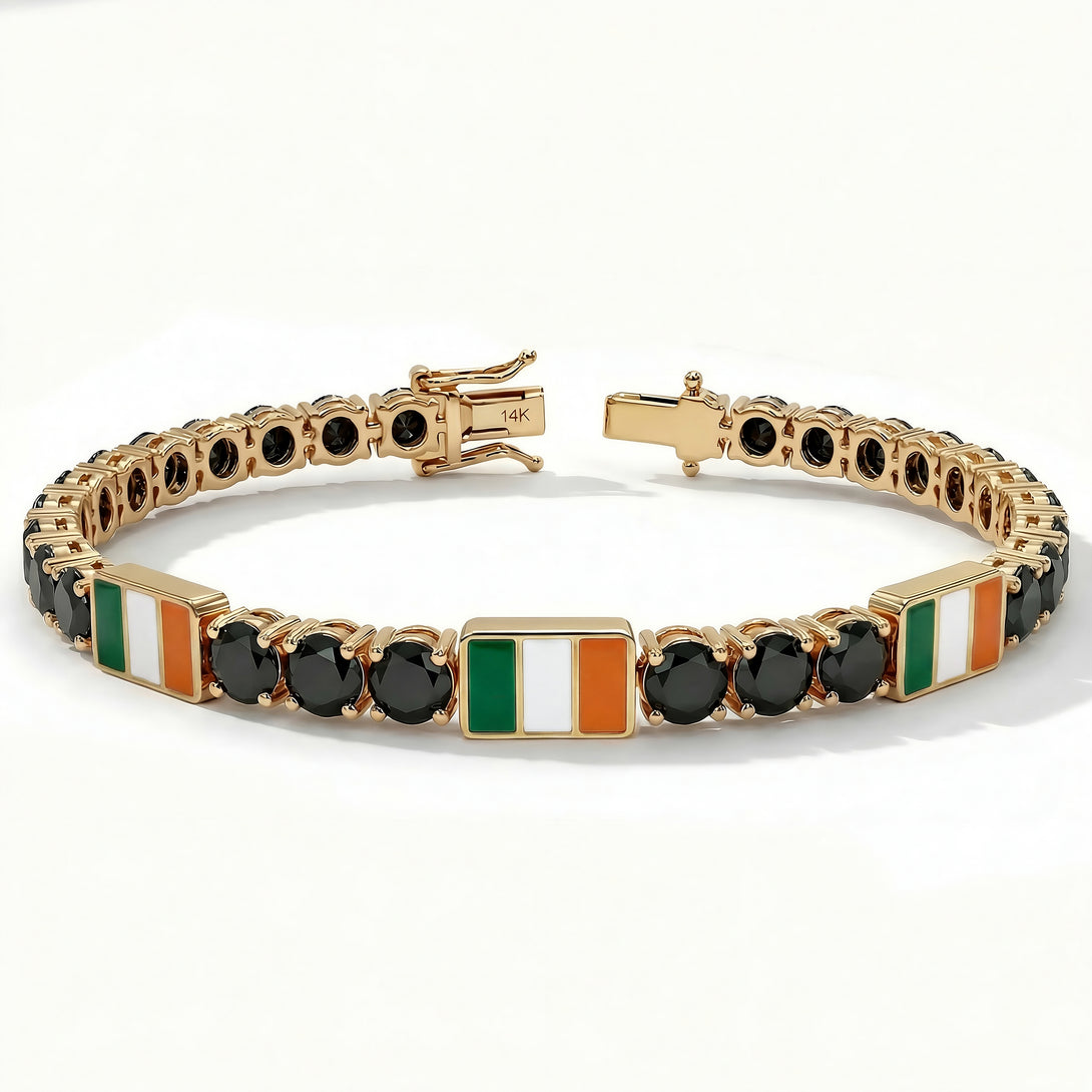 Black Diamond Tennis Bracelet with Ireland Flag no. 7