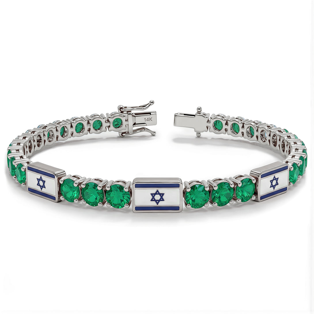 Emerald Tennis Bracelet with Israeli Flag no. 6