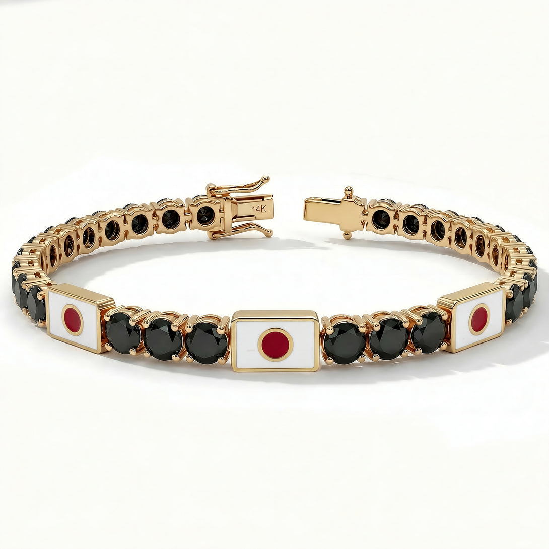 Black Diamond Tennis Bracelet with Japan Flag no. 7