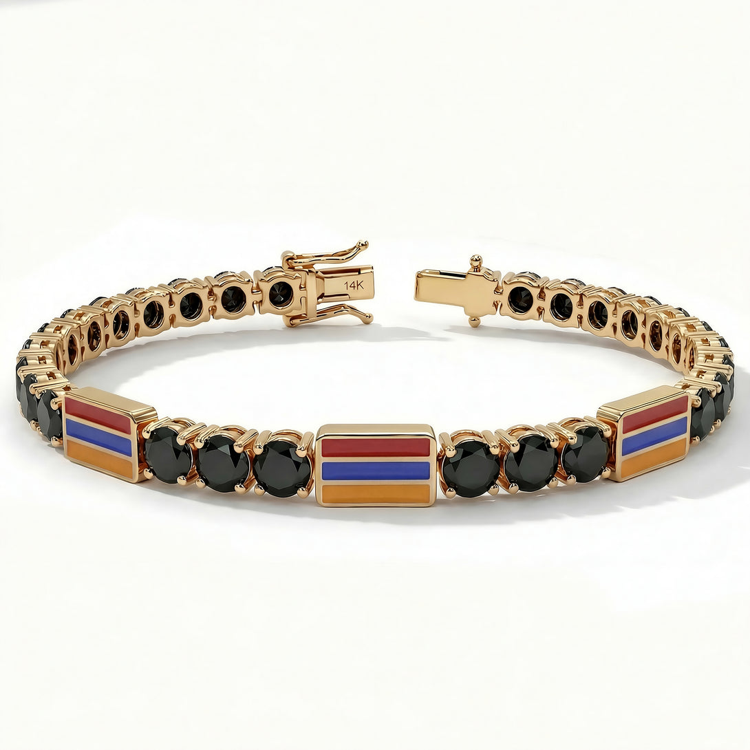 Black Diamond Tennis Bracelet with Armenia Flag no. 7