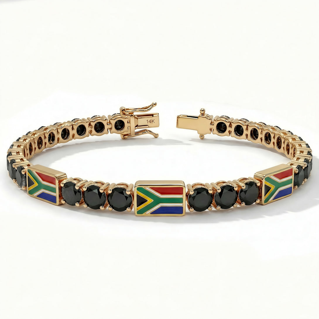 Black Diamond Tennis Bracelet with South Africa Flag no. 7