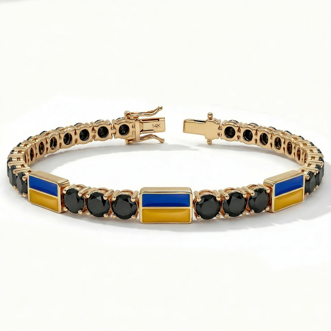Black Diamond Tennis Bracelet with Ukraine Flag no. 7