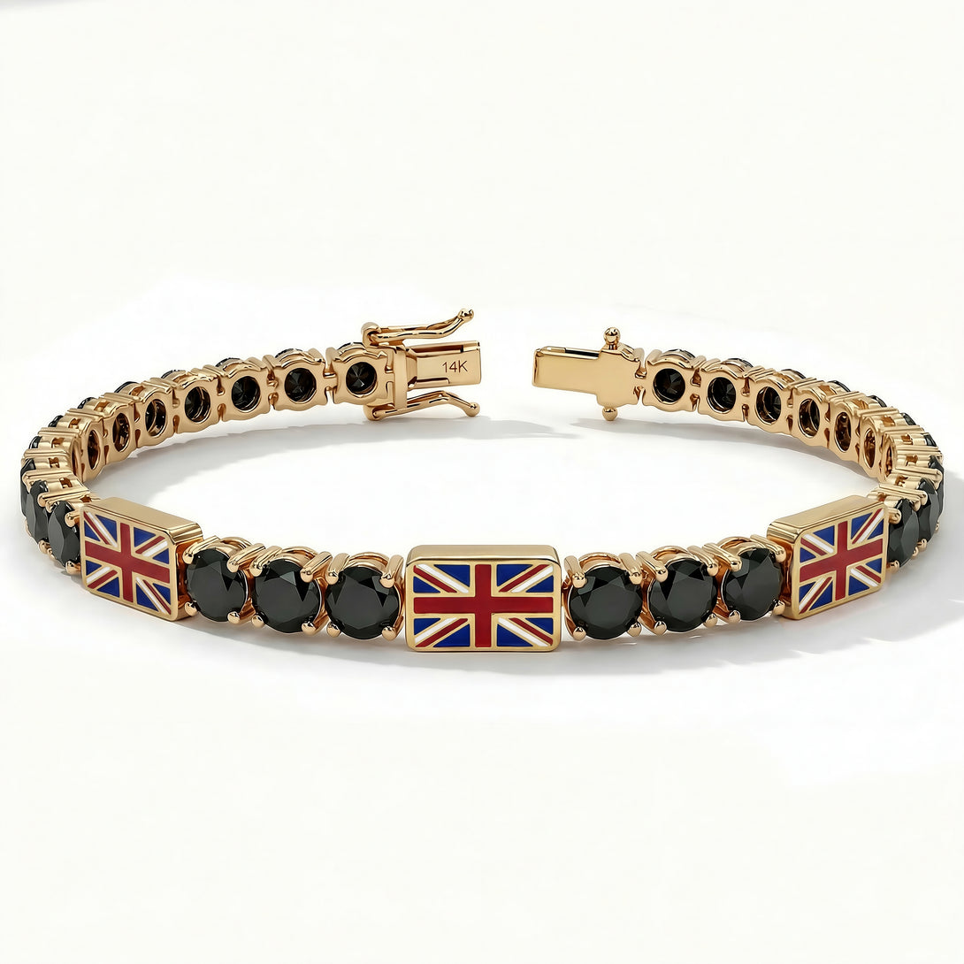 Black Diamond Tennis Bracelet with United Kingdom Flag no. 7
