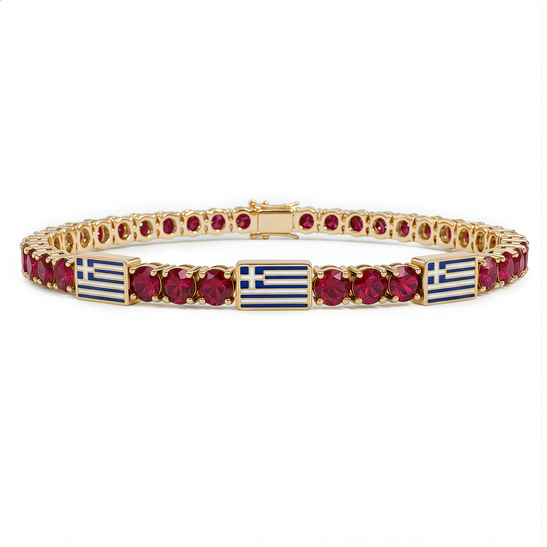 Ruby Tennis Bracelet with Greece Flag no. 10