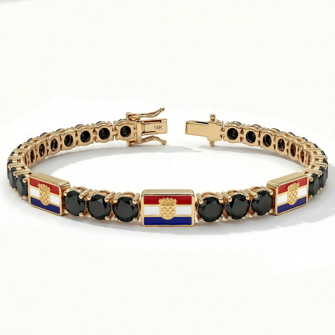 Black Diamond Tennis Bracelet with Croatia Flag no. 7