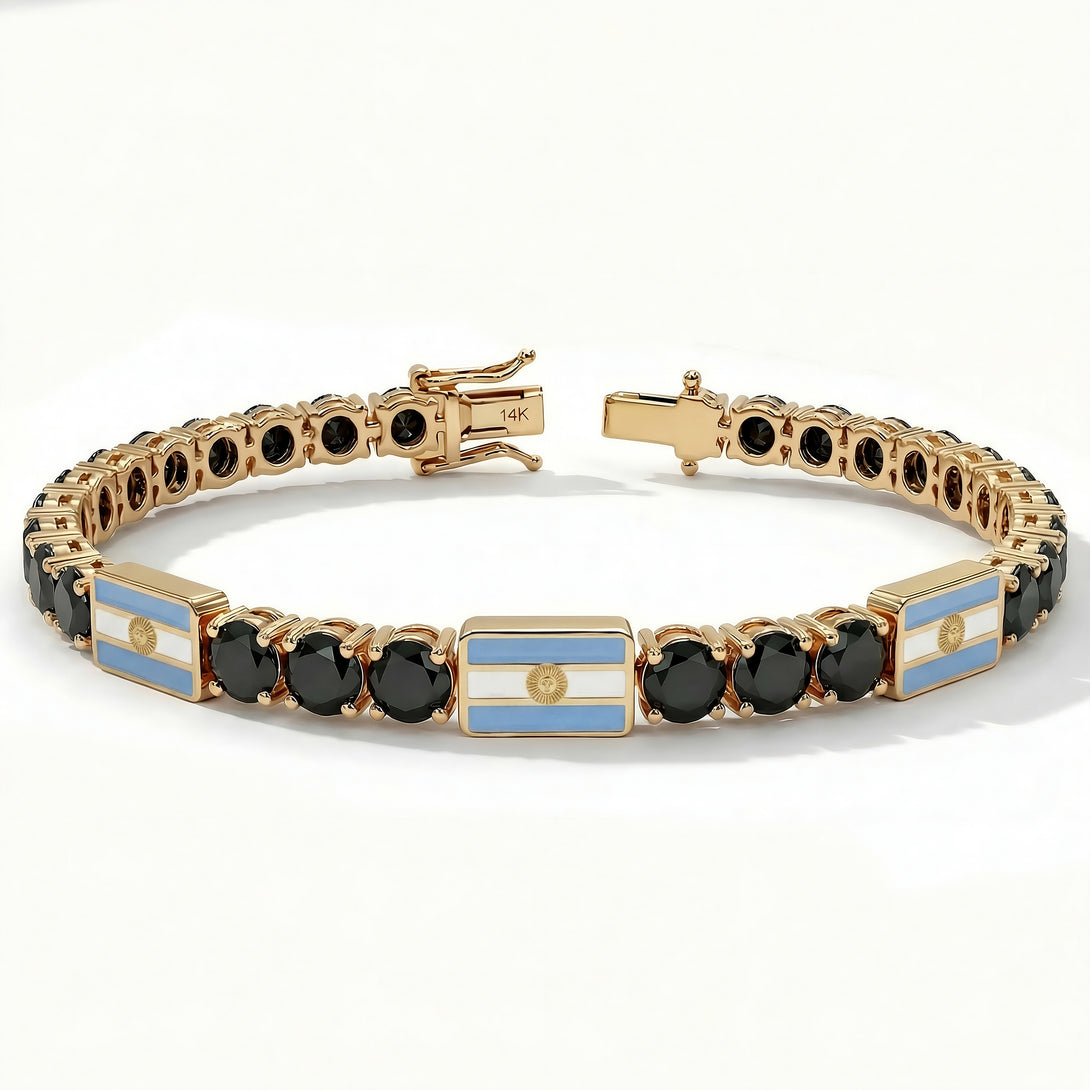Black Diamond Tennis Bracelet with Argentina Flag no. 7