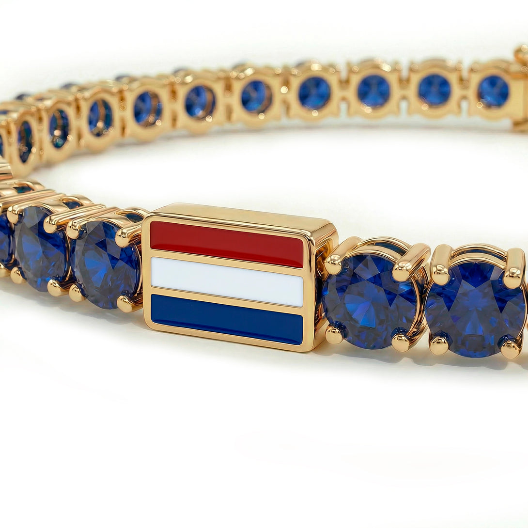 Sapphire Tennis Bracelet with Netherlands Flag no. 13