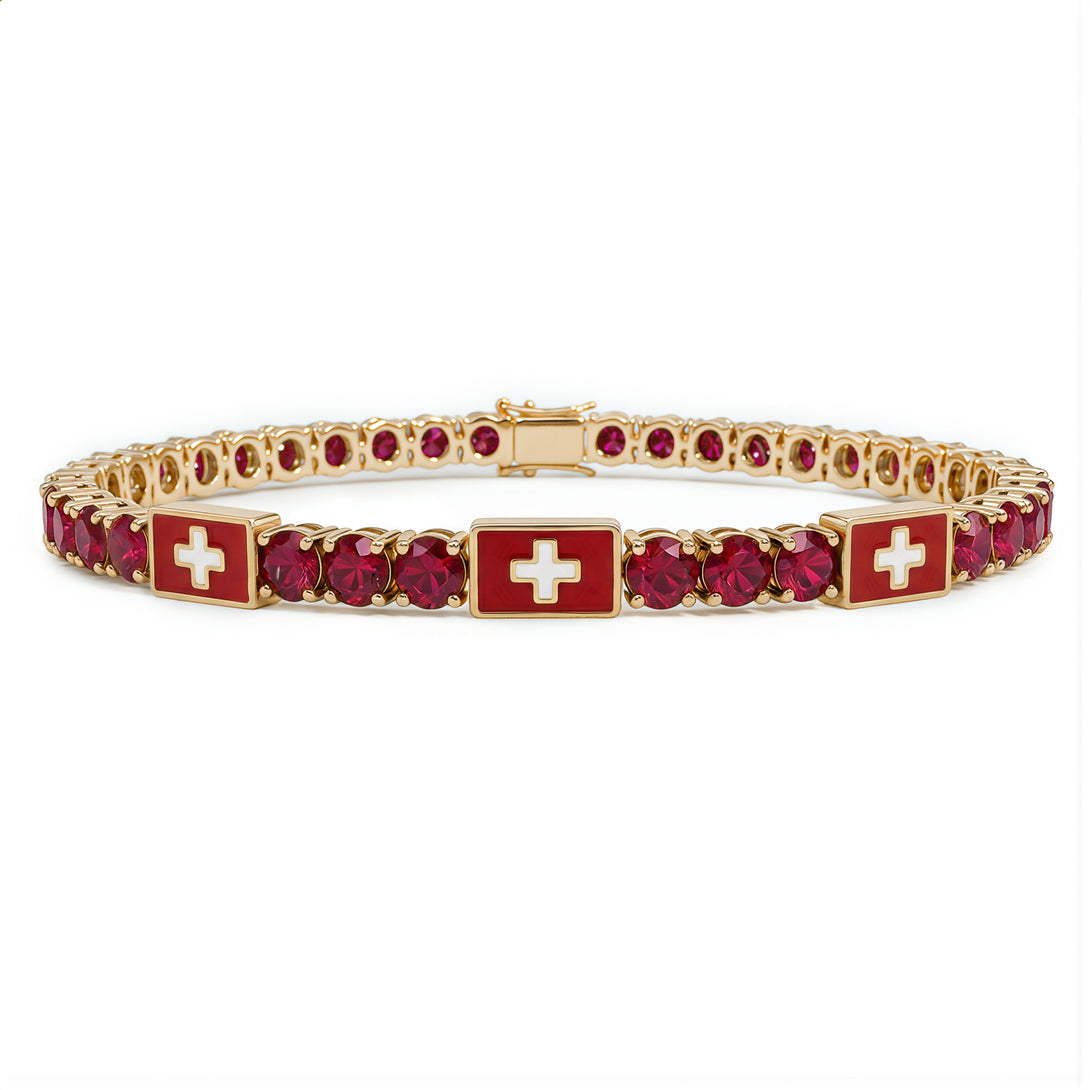 Ruby Tennis Bracelet with Switzerland Flag no. 10