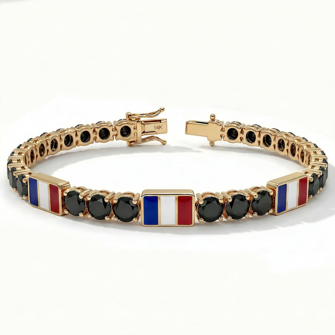 Black Diamond Tennis Bracelet with France Flag no. 7