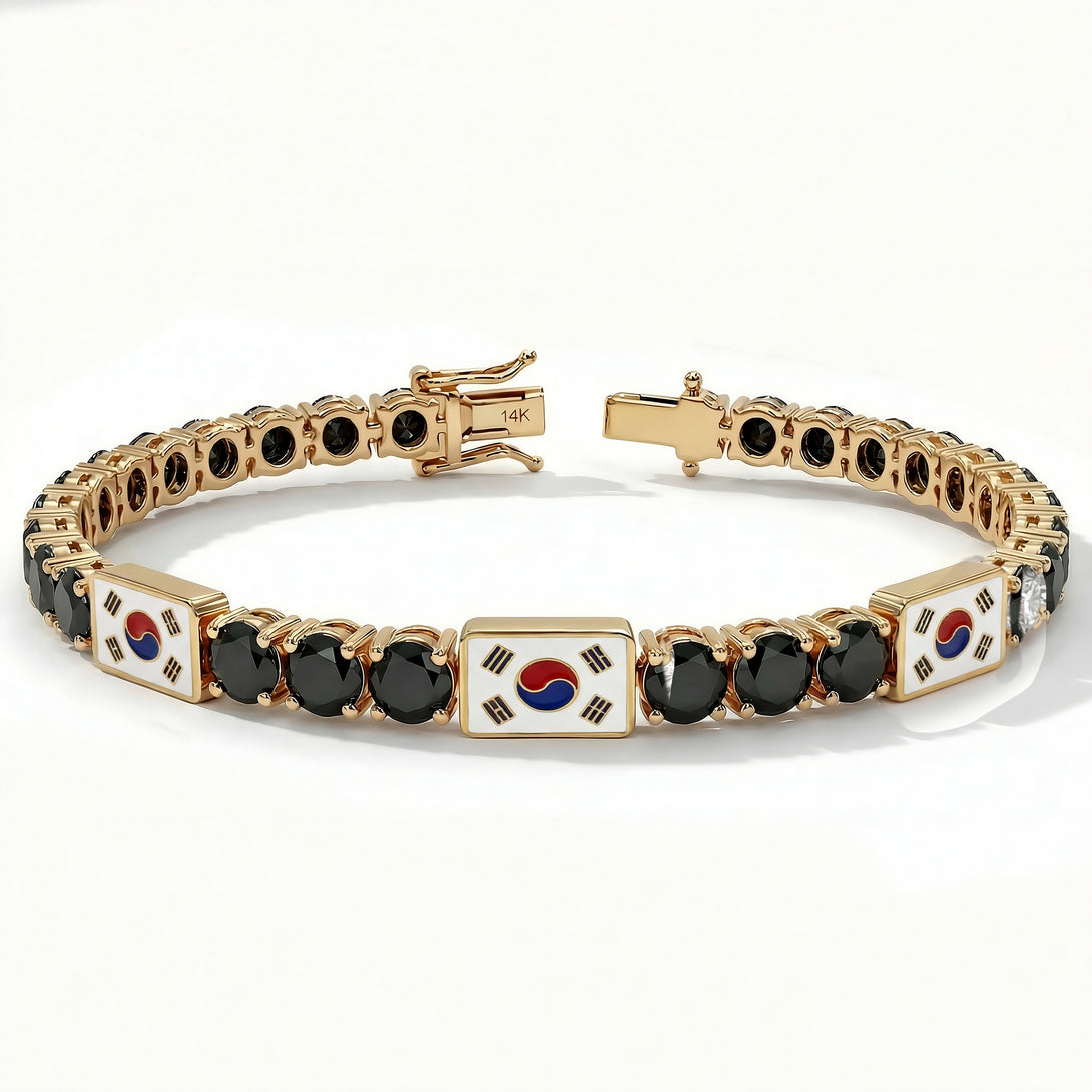Black Diamond Tennis Bracelet with South Korea Flag no. 7