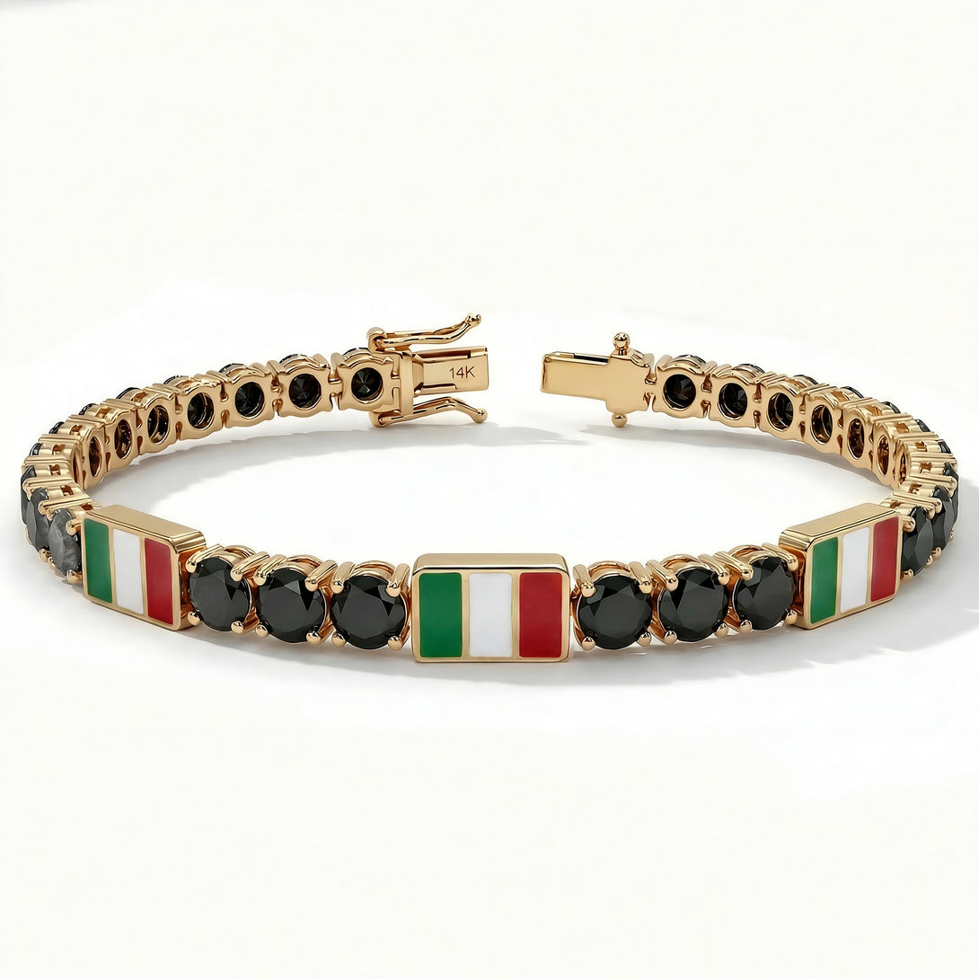 Black Diamond Tennis Bracelet with Italy Flag no. 7