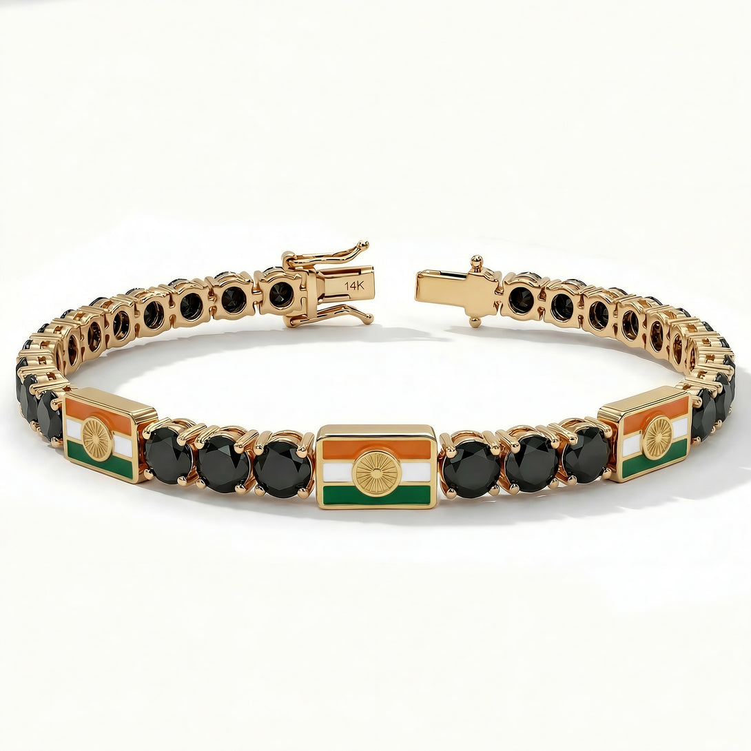 Black Diamond Tennis Bracelet with India Flag no. 7