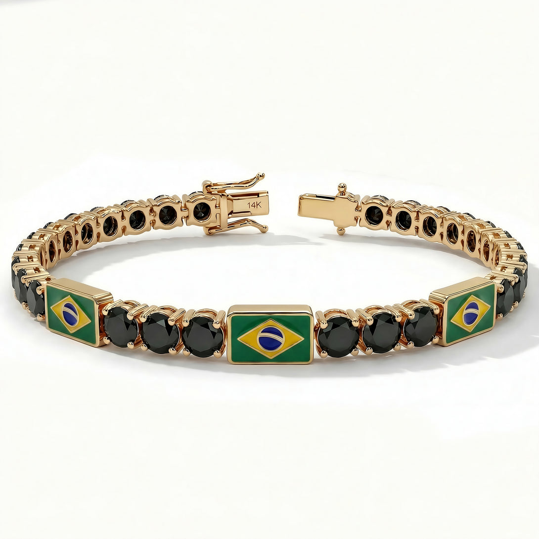 Black Diamond Tennis Bracelet with Brazil Flag no. 7