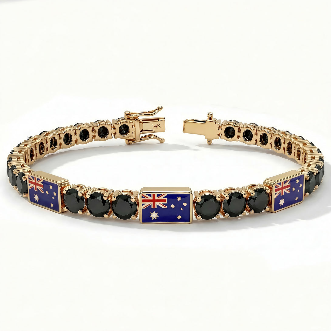 Black Diamond Tennis Bracelet with Australia Flag no. 7