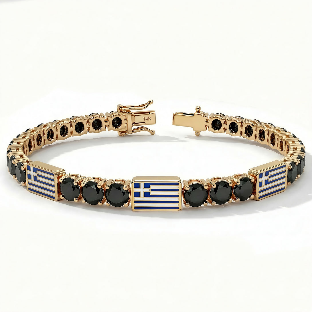 Black Diamond Tennis Bracelet with Greece Flag no. 7