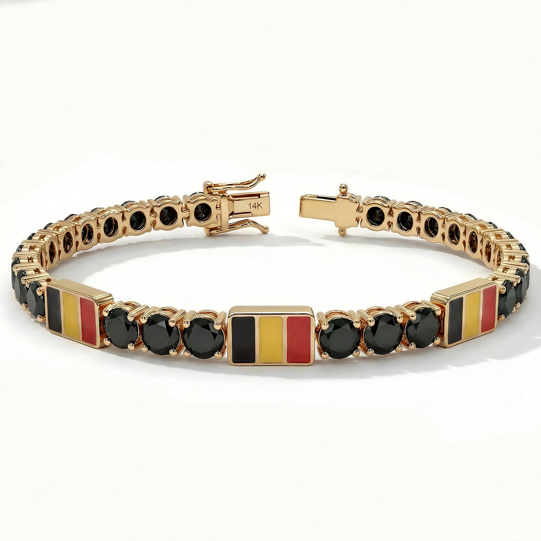 Black Diamond Tennis Bracelet with Belgium Flag no. 7