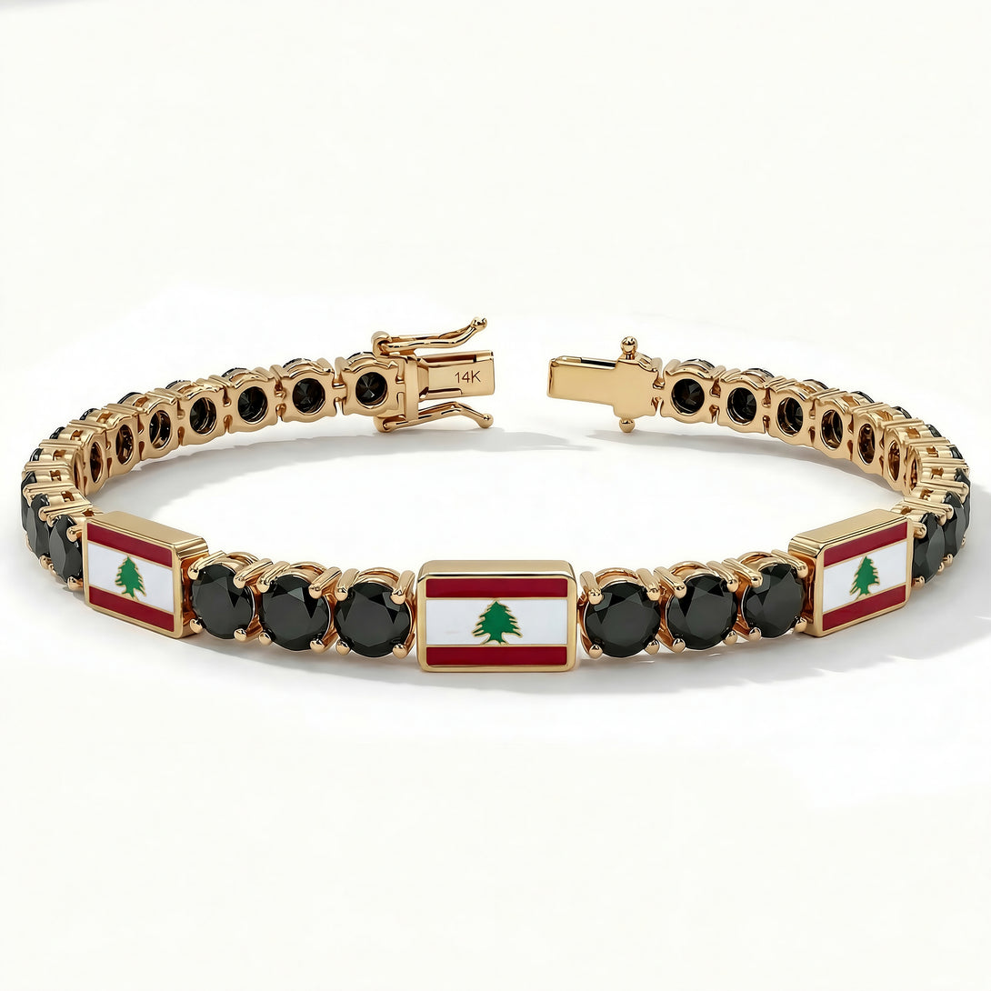 Black Diamond Tennis Bracelet with Lebanon Flag no. 7