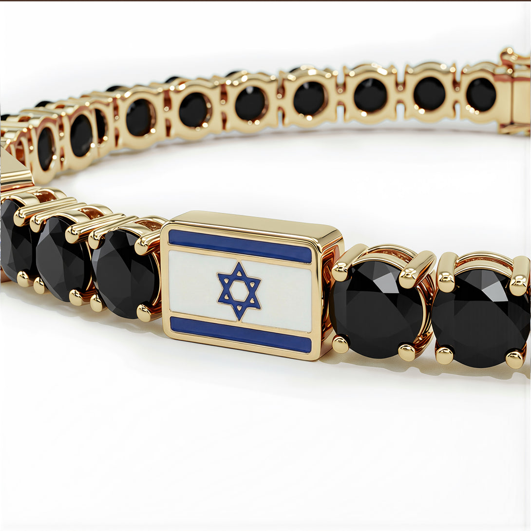 Black Diamond Tennis Bracelet with Israeli Flag no. 7