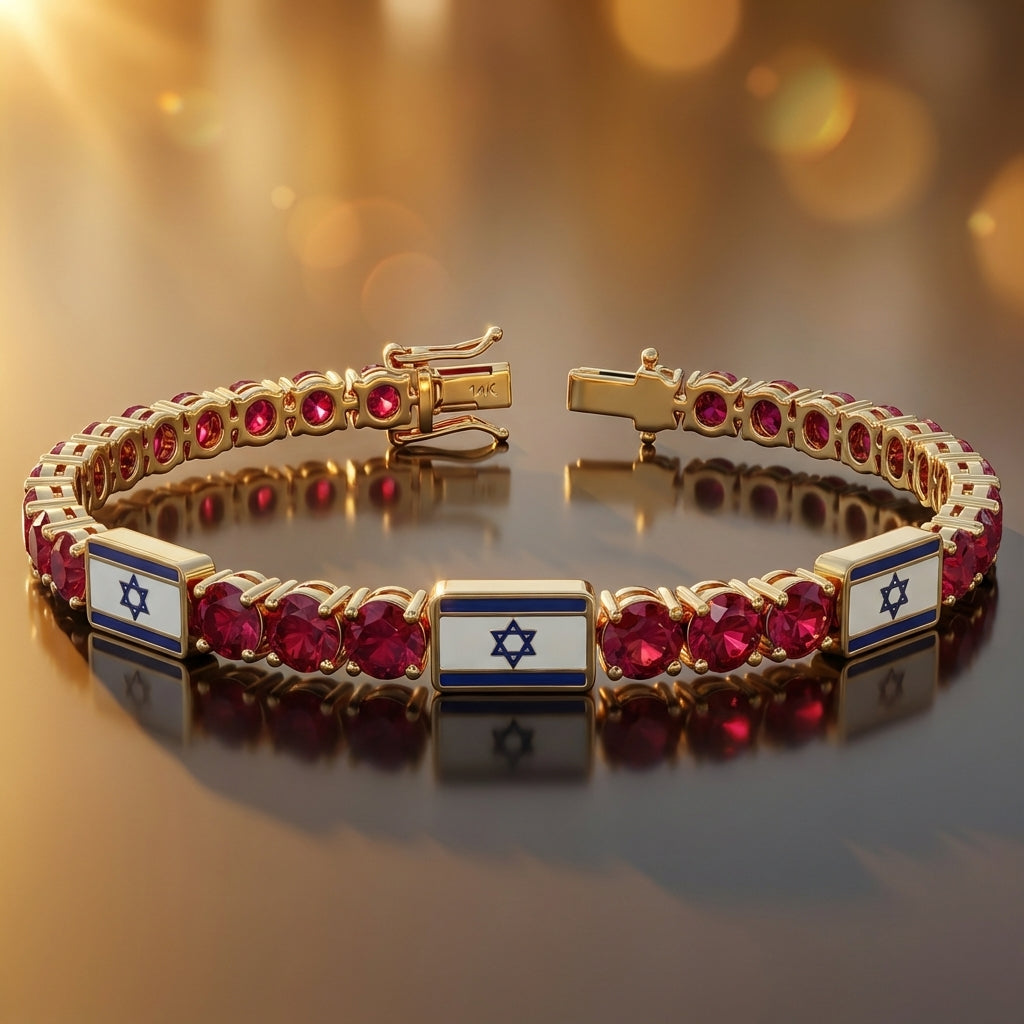 Ruby Tennis Bracelet with Israeli Flag no. 10