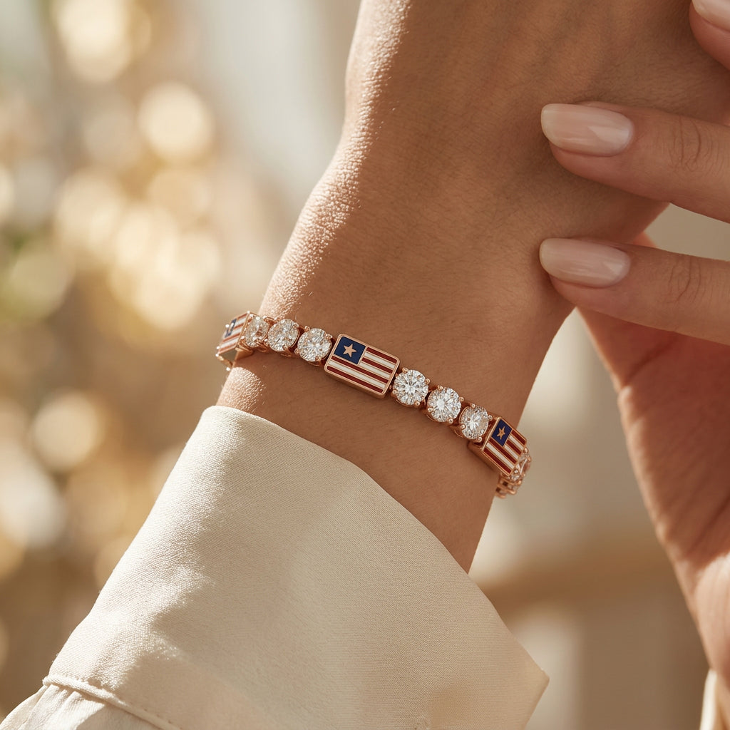 Diamond Tennis Bracelet with United States Flag no. 2