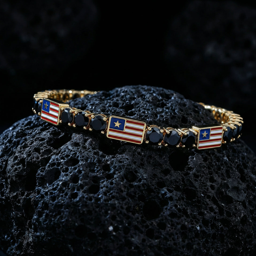 Black Diamond Tennis Bracelet with United States Flag no. 7